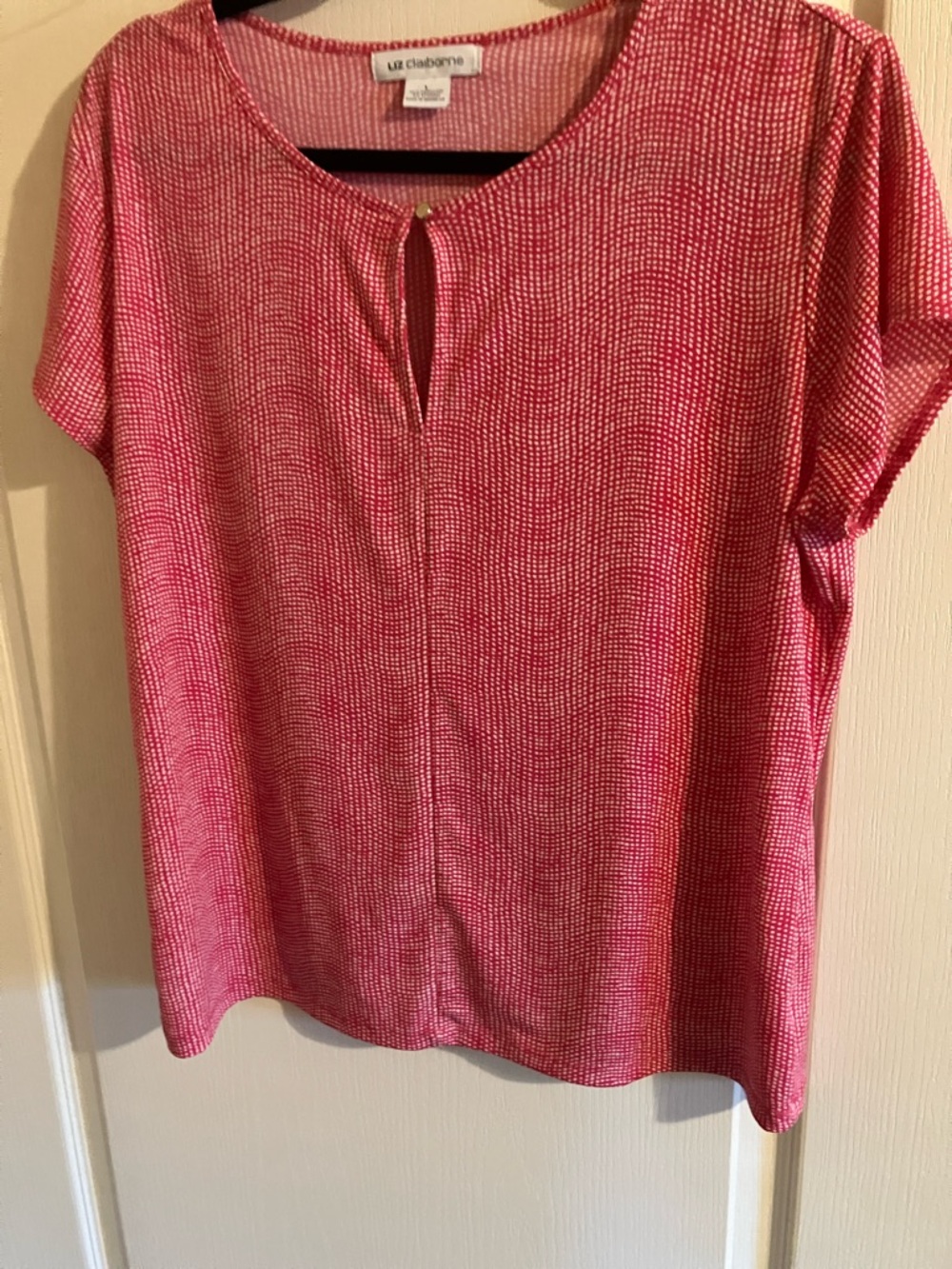Liz Claiborne Pink Dot-Print Short Sleeve Keyhole Blouse